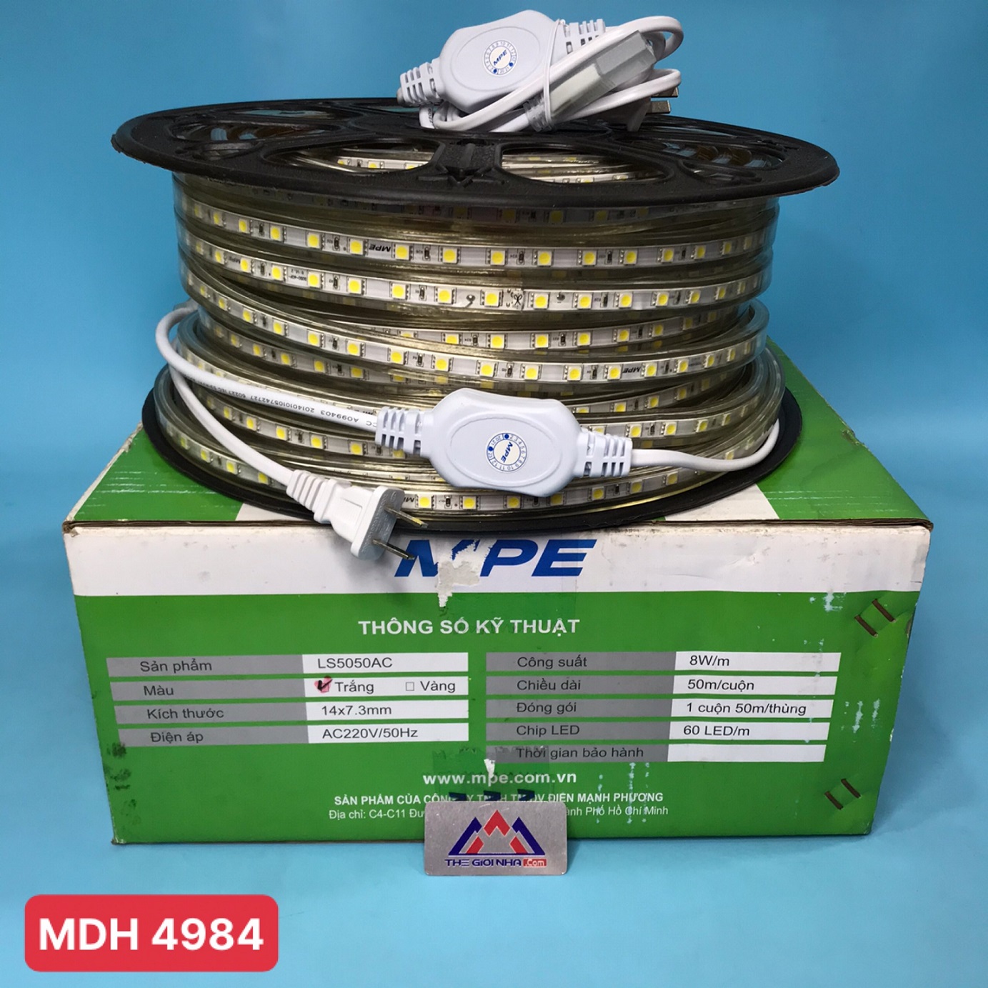 Đèn Led dây MPE Led Strip LS5050AC, ánh sáng trắng, công suất 8W/1m, 50m/cuộn