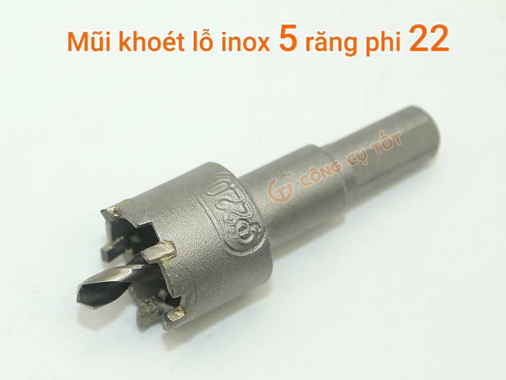 Mũi khoan khoét lỗ inox 5 răng hợp kim phi 22mm