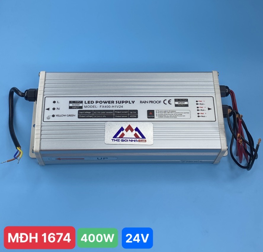 Nguồn 400W cho led dây JCVTECH FX400-H1V24, điện áp vào 220V, điện áp ra 24V