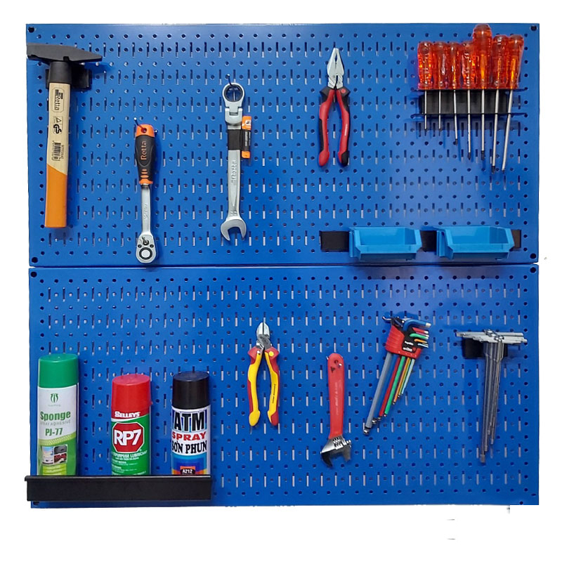 Tấm lưới đôi Pegboard màu xanh dương bóng kèm phụ kiện treo FABINA - 2 tấm, kích thước: cao 900 mm x Rộng 900 mm x Sâu 20 mm