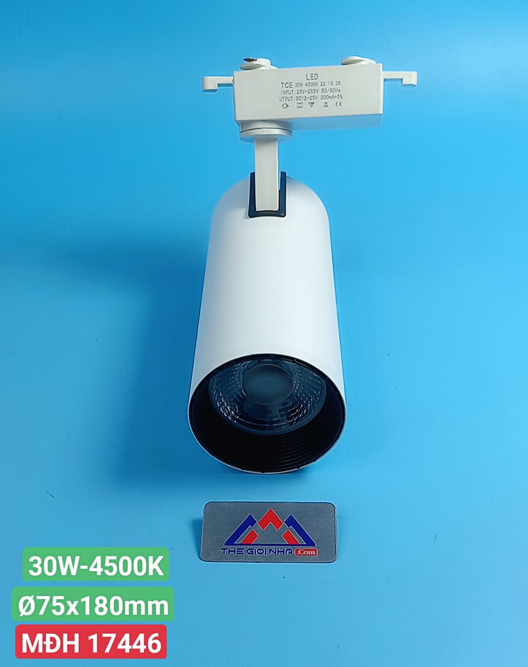 Đèn led chiếu điểm gắn thanh ray thân trắng 30W TCE CD 002, Ánh Sáng Trung Tính, kích thước Ø75x180mm
