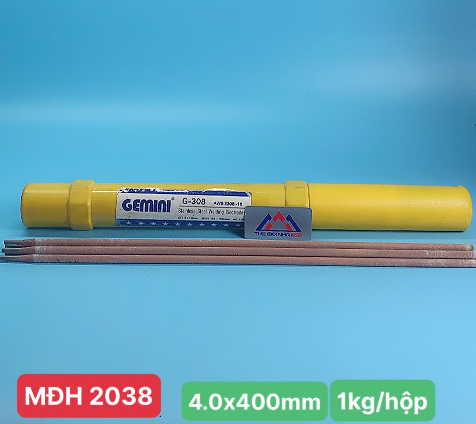 Que hàn inox 4.0mm Gemini Kim Tín G-308, kích thước 4.0x400mm, hộp/1 kg, 12 hộp/ thùng