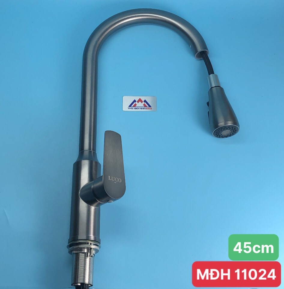 Vòi rửa bát nóng lạnh inox màu ghi rút MC-2422E Luco