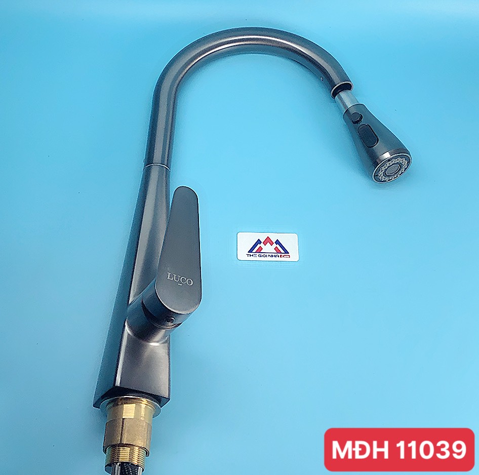 Vòi rửa bát nóng lạnh rút, màu ghi MC-1558E Luco