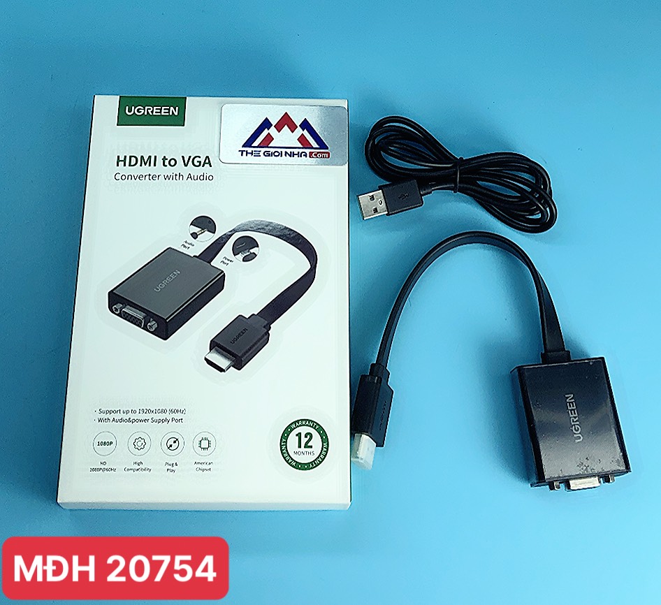Cáp chuyển đổi HDMI to VGA dẹt có Audio Ugreen 40248