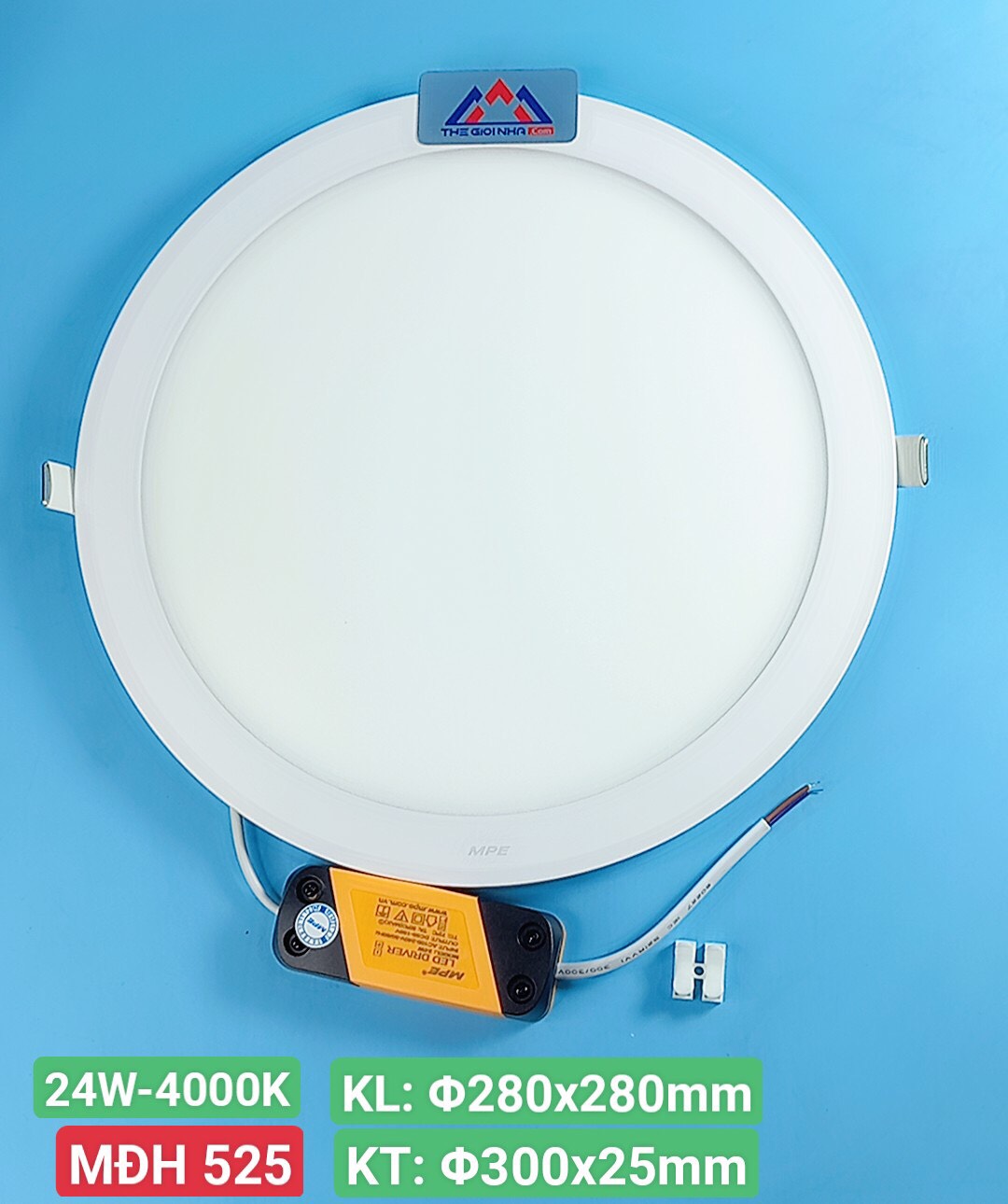 Đèn Led panel âm trần tròn 24W MPE RPL-24N ánh sáng trung tính, KT Þ300x22 mm, đục lỗ Þ280 mm