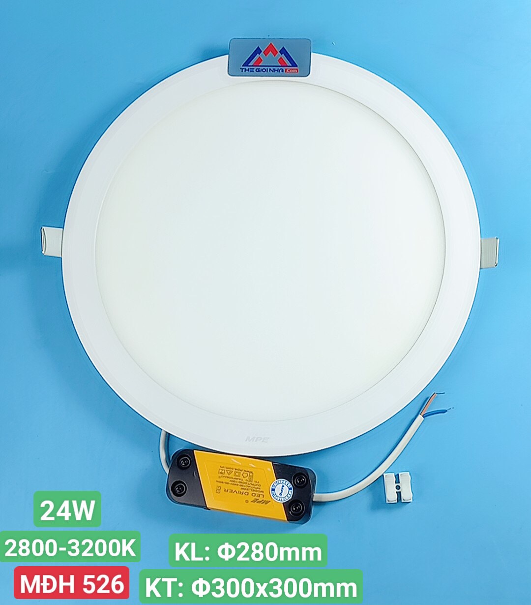 Đèn Led panel âm trần tròn 24W MPE RPL-24V ánh sáng vàng, KT Þ300x22 mm, đục lỗ Þ280 mm