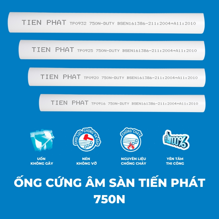 Ống cứng âm sàn Tiến Phát - chịu lực nén 750N F20TP Φ20mm dày 1.45mm