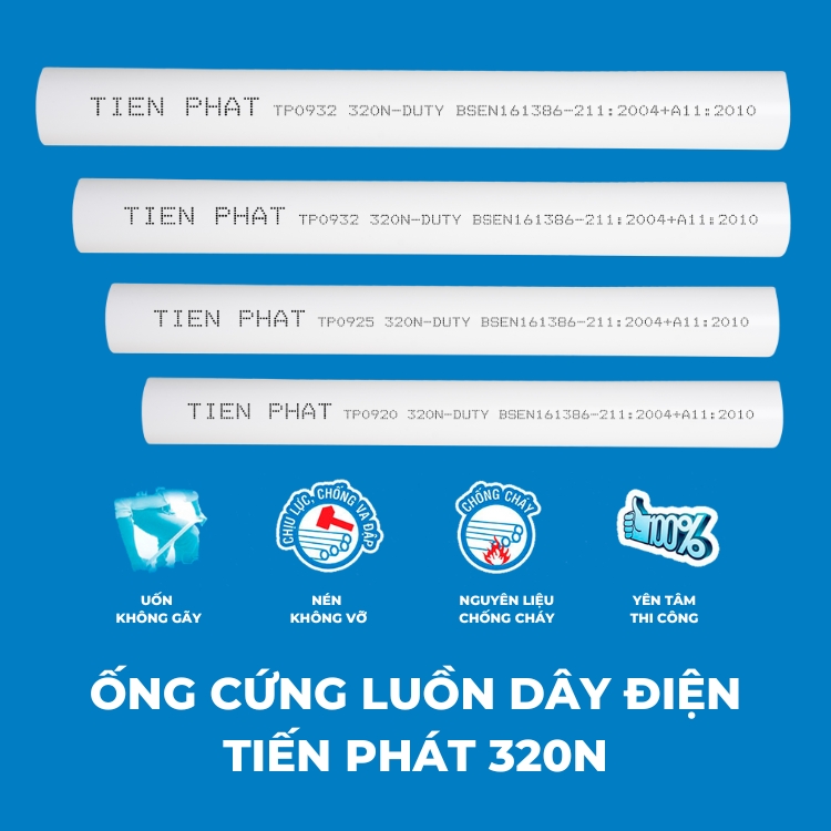 Ống cứng luồn dây điện Tiến Phát chịu lực nén 320N F32-320N Φ32mm dày 1.90mm