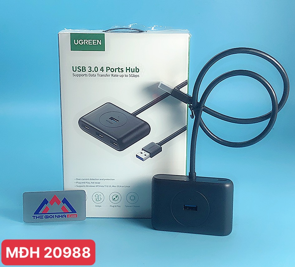 Bộ chia Hub USB 3.0 4 cổng màu đen dài 50CM Ugreen ( 20290)