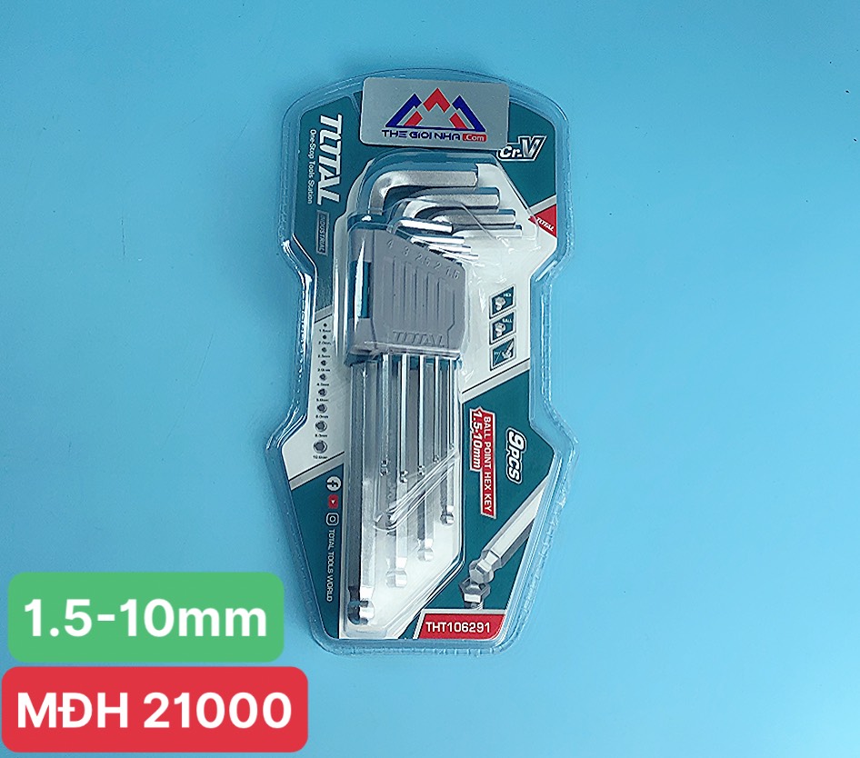 Bộ lục giác đầu bi 9 chi tiết TOTAL THT106291, 1.5-10mm