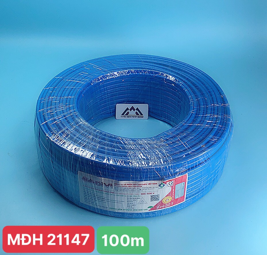 Dây cáp điện đôi mềm ovan Vcmo Cadivi 2x2,5 màu xanh, ruột đồng bọc nhựa PVC, cuộn 100 mét