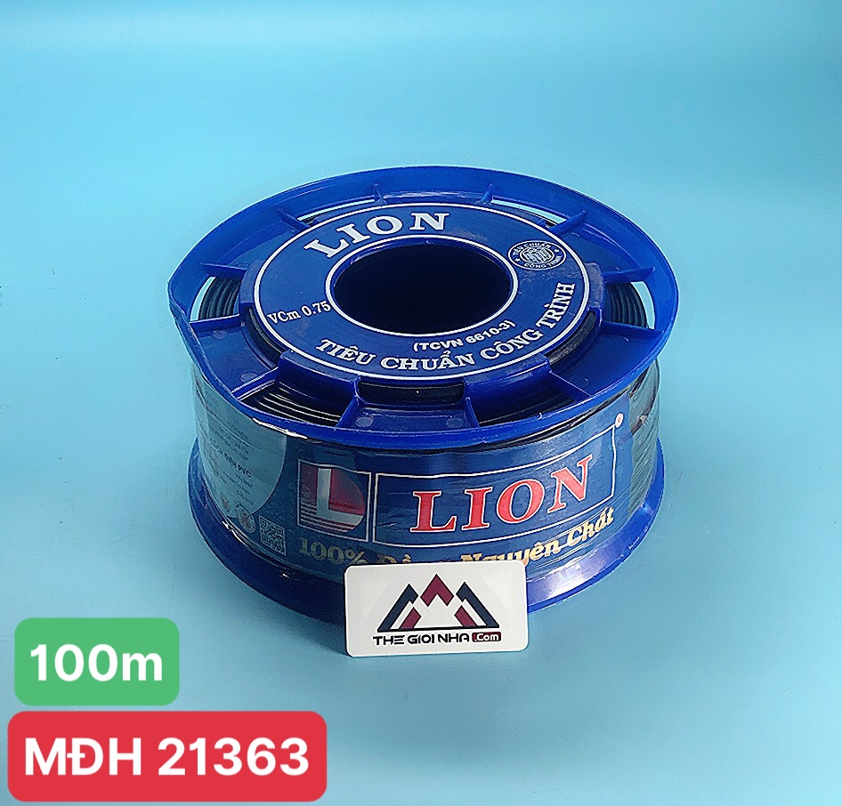 Dây điện đơn mềm Lion Vcm 0.75 màu đen, ruột đồng, cách điện PVC, cuộn 100m