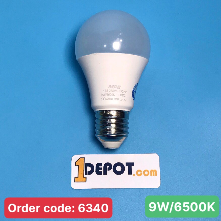 Đèn led Bulb chống ẩm 9W MPE, 60X109 mm - LBD3-9T ánh sáng trắng
