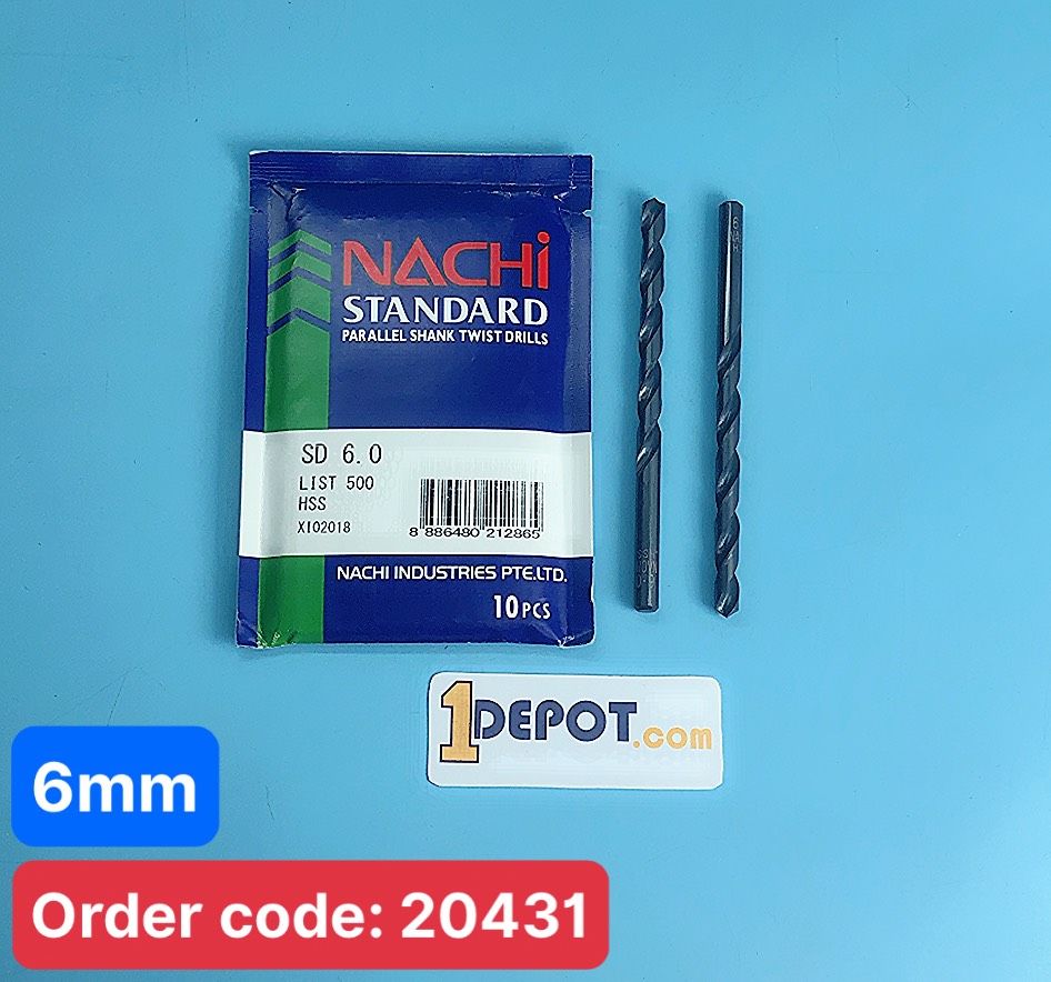 Mũi khoan sắt phi 6mm Nachi List 500-0600, HSS SD6.0, 1 gói/10 mũi