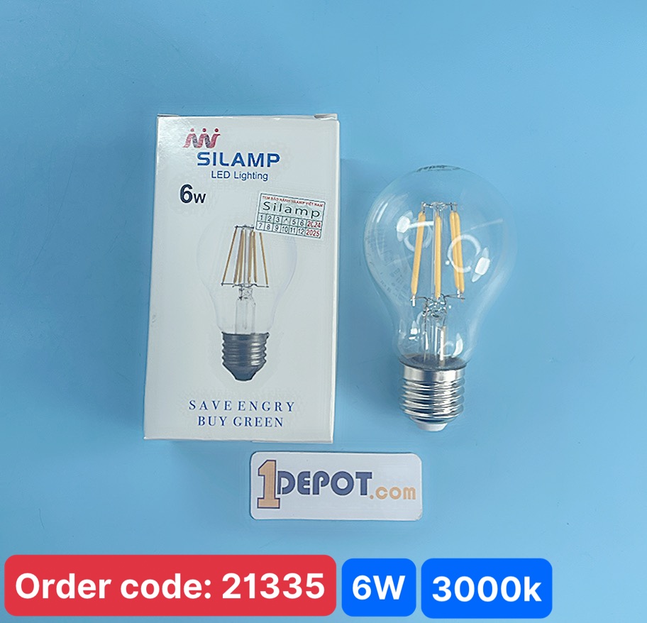 Bóng đèn led sợi đốt Edison Silamp A60 6W E27 Silamp 3000K