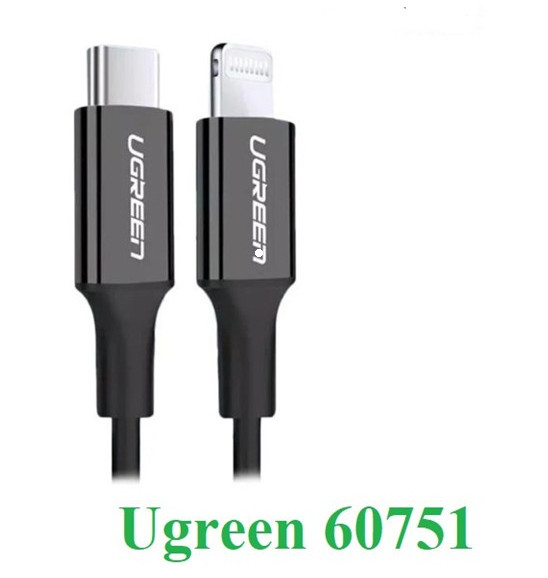 Cáp sạc, dữ liệu USB Type-C to Lightning dài 1M chuẩn MFI Apple, sạc nhanh 3A Ugreen 60751 (Đen)
