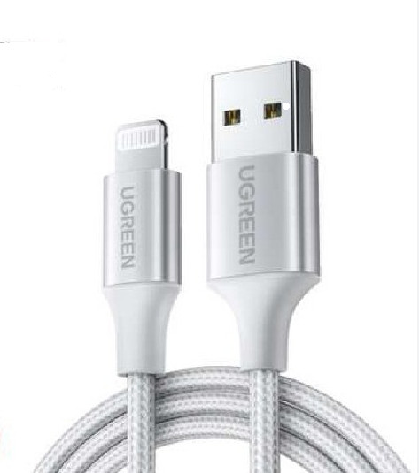 Cáp USB ra Lightning đầu nhôm mạ Nickel có chíp MFI Ugreen 60161 1M màu trắng
