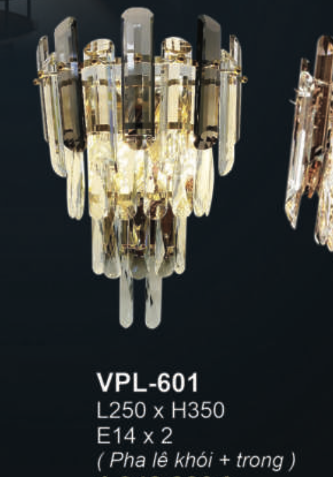 Đèn chùm Andora VPL-601 L250*H350, E14x14, pha lê khói + trong