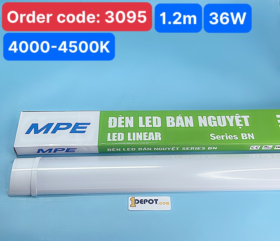 Đèn led bán nguyệt 1m2 36W MPE BN-36N, ánh sáng trung tính, đóng gói 1 cái/hộp, 12 cái/thùng