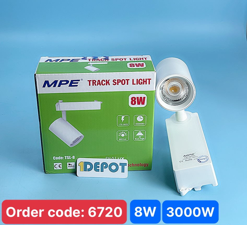 Đèn Led chiếu điểm thanh ray MPE 8W, 50x195mm - TSL2-8V ánh sáng vàng