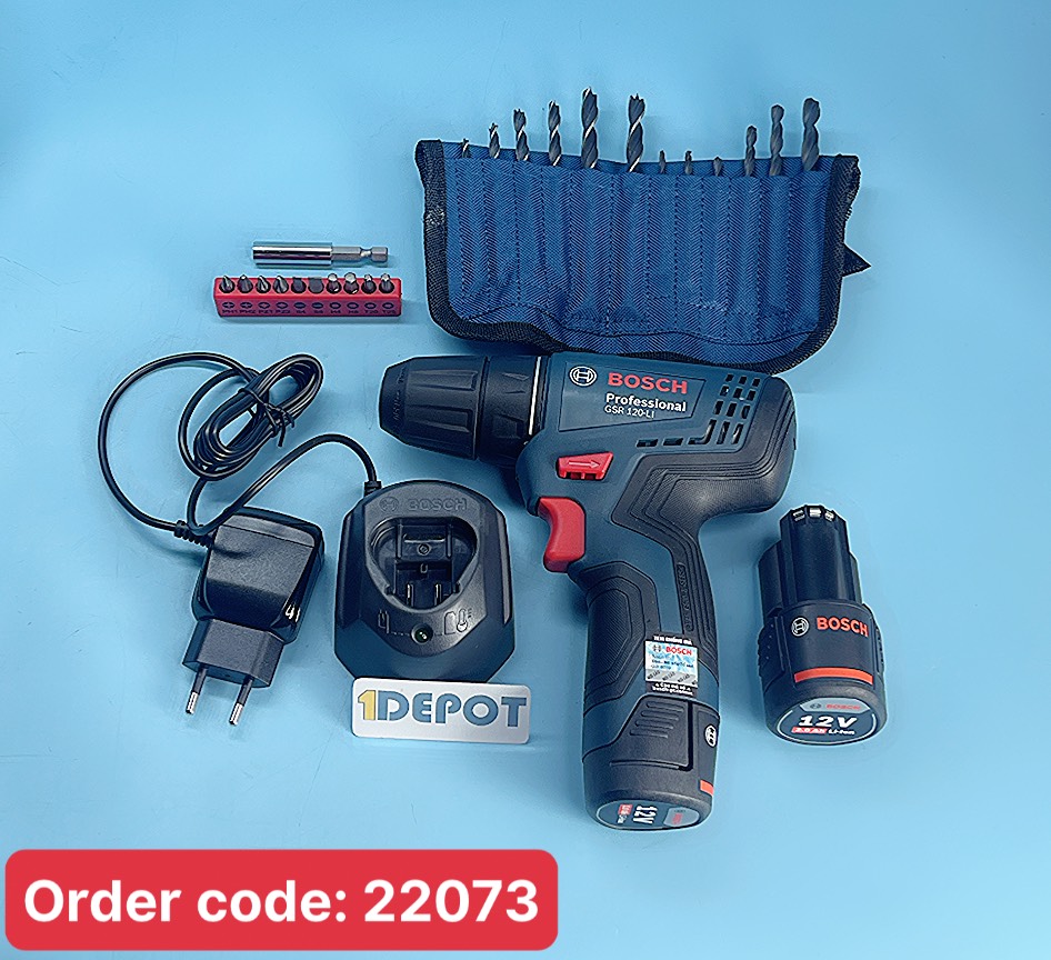 Máy khoan vặn vít dùng pin 12V Bosch GSR 120-LI GEN II (set 1 pin + kèm bộ phụ kiện)