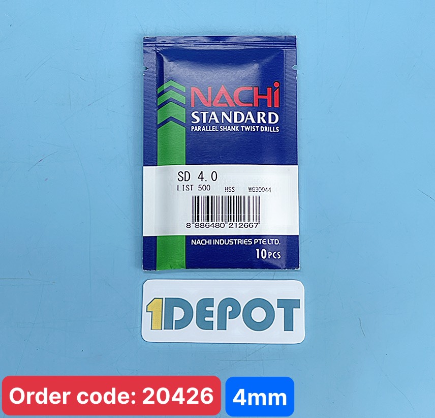Mũi khoan sắt phi 4mm Nachi List 500-0400, HSS SD4.0, 1 gói/10 mũi