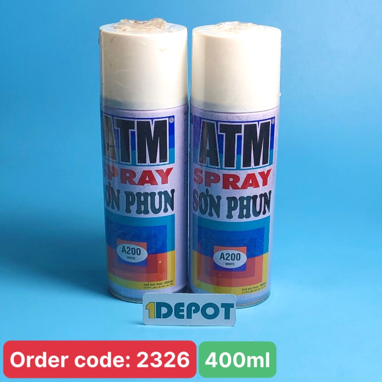Sơn xịt Atm spray A200 màu trắng 400ml (white color), 12 chai/ 1 thùng