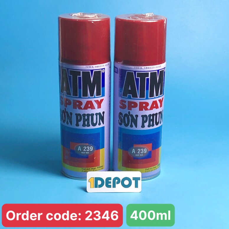 Sơn xịt ATM spray A239 màu đỏ đậm 400ml (deep red), 12 chai/ 1 thùng