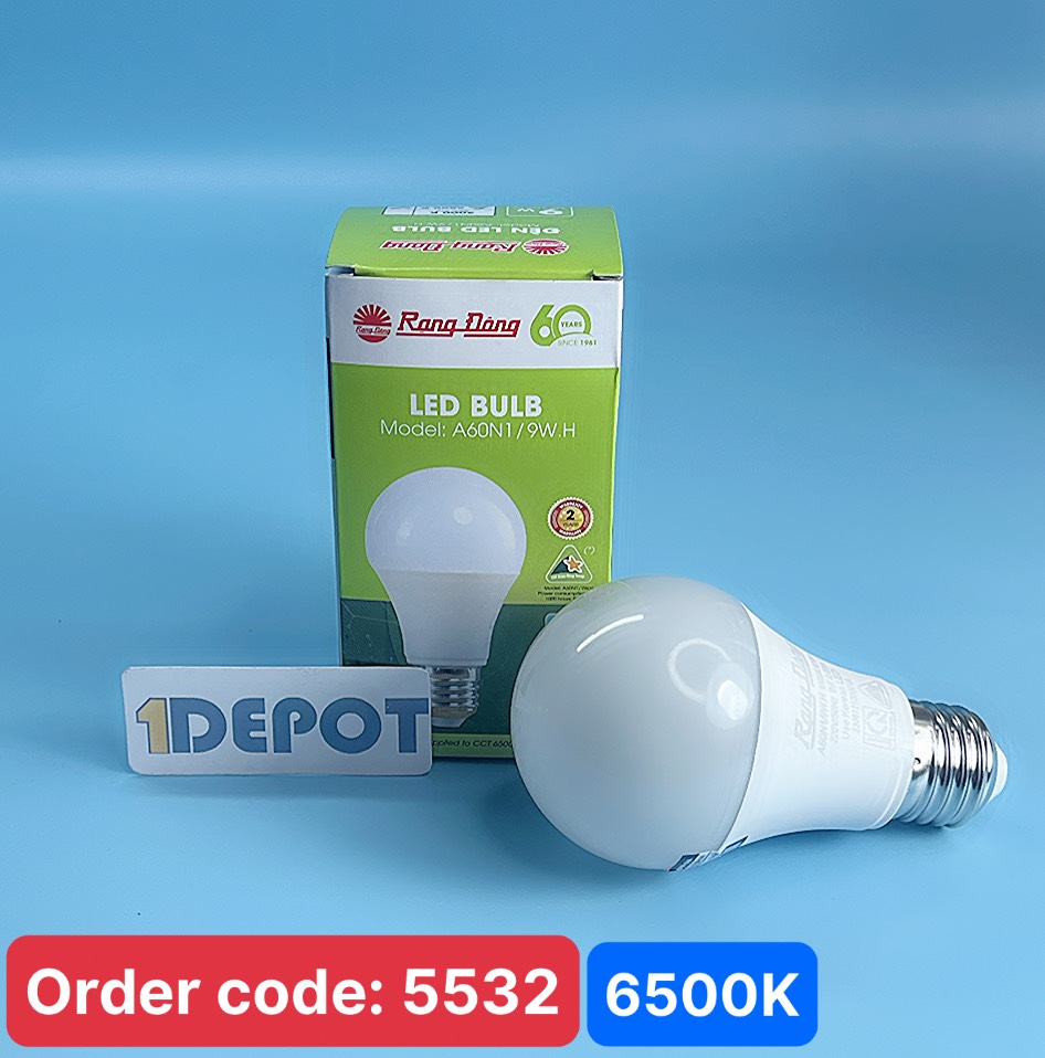Bóng LED Bulb Rạng Đông A60N1/9W E27 6500K SS, ánh sáng trắng