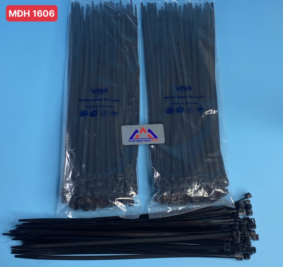 Dây rút nhựa 8x300mm, bản rộng 5.2mm,nhựa PA66 màu đen (100 sợi/ gói)