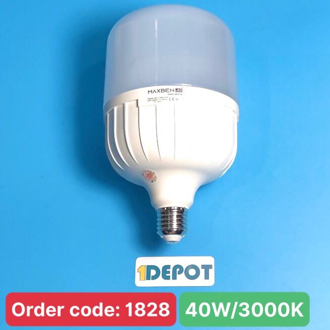Đèn led bulb 40w 100-265vac Maxben BE27-MB-T127-40-V, thân nhựa, ánh sáng vàng, đui đèn e27