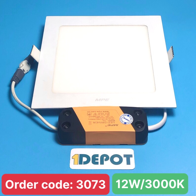 Đèn led panel âm trần vuông 12w Mpe SPL-12V, ánh sáng vàng, KT 170x170x22 mm, đục lỗ 150x150 mm