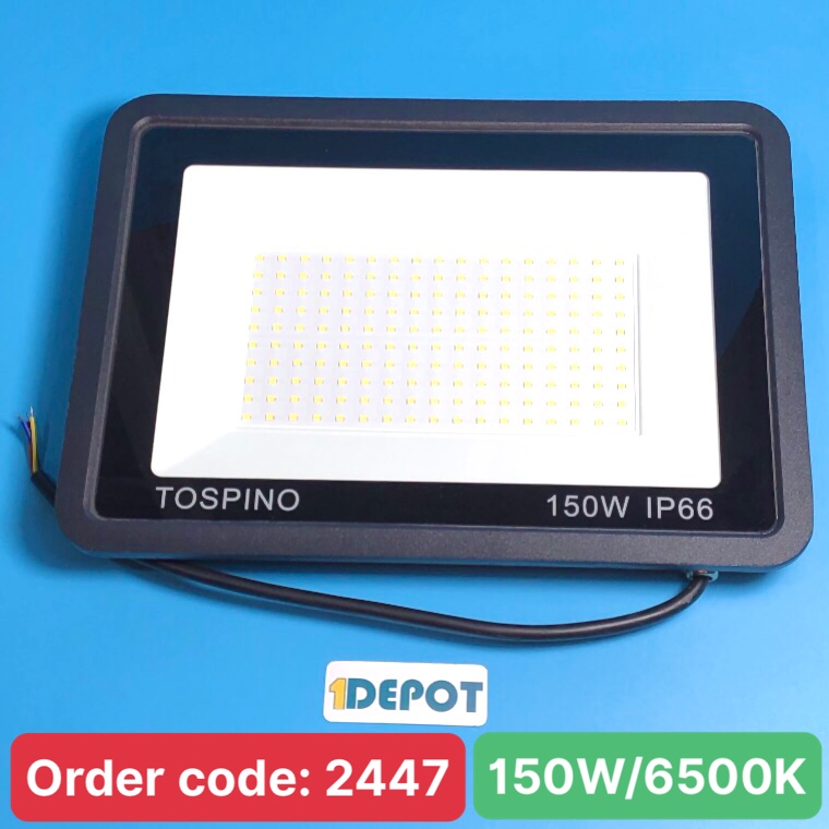 Đèn led pha 150W Tospino IP66, ánh sáng trắng 6500K, kích thước 320x39x230mm