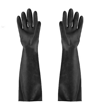 Găng tay cao su dài chống Axit ôm sát tay 52cm màu đen