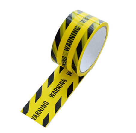 Băng keo cảnh báo chữ "warning" màu đen vàng bản rộng 4.8cm dài 25m