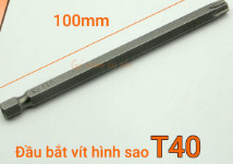 Vỉ 5 đầu bắt vít hình sao T40, chuôi lục thép S2, dài 100mm