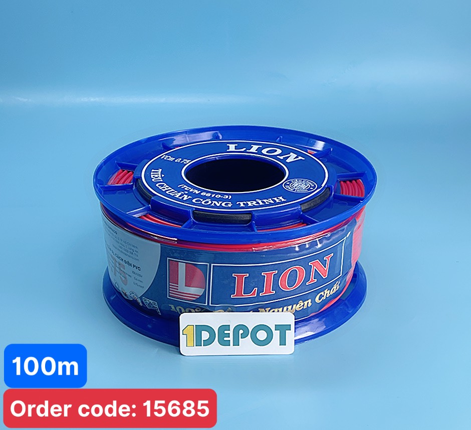 Dây điện đơn mềm Lion Vcm 0.75 màu đỏ, ruột đồng, cách điện PVC, cuộn 100m