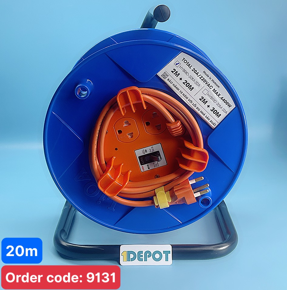 Ổ cắm kéo dài kết hợp dây 2m + 20m 20A HYBRID-20M-20A có dây tiếp địa