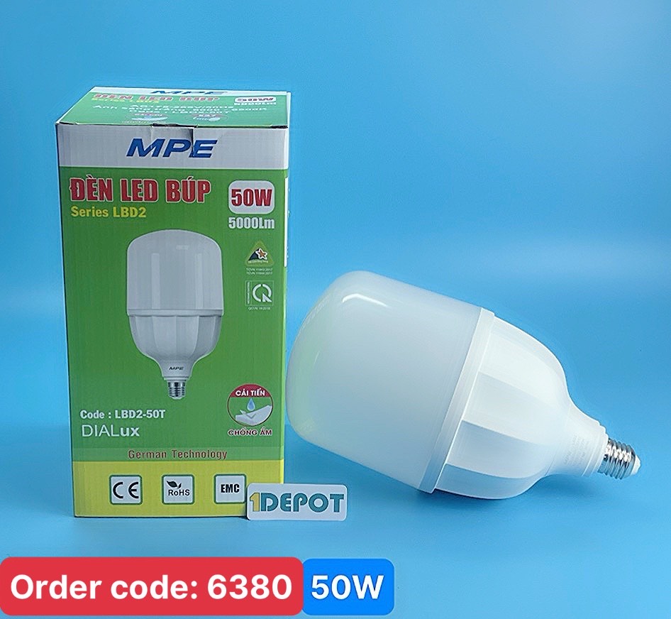 Đèn led Bulb 50W MPE, 138X260 mm -LBD2-50T ánh sáng trắng