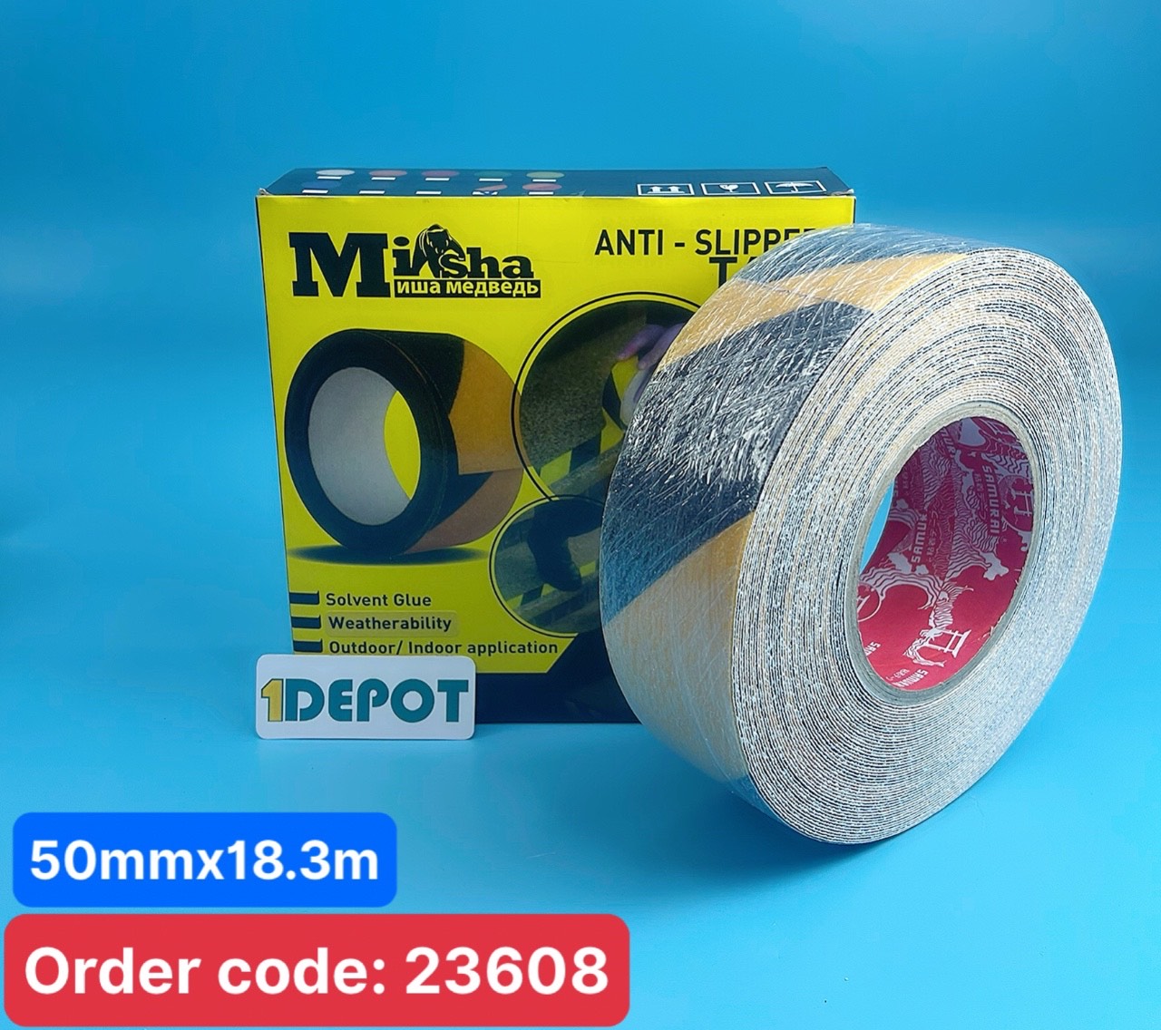 Băng keo chống trượt Misha màu sọc vàng đen 50mm x 18.3m