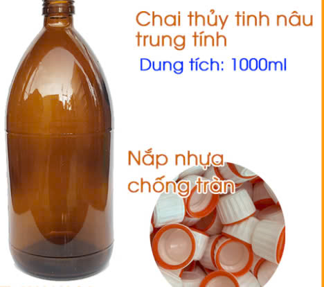 Chai thủy tinh nâu tối màu hổ phách amber 1000ml