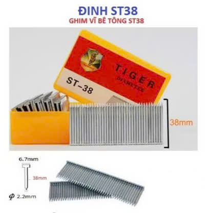 Đinh bắn bê tông Tiger ST38, chiều dài thân đinh 38 mm, 646 cây đinh/hộp