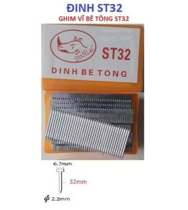 Đinh bê tông ST32 tê giác, chiều dài thân đinh 32mm, 722 cây đinh/hộp