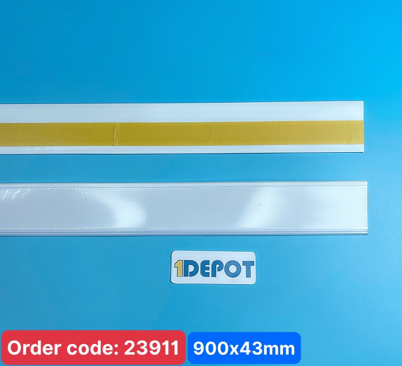 Nẹp dẹt bản rộng 43mm dài 900mm, băng dính cài giá siêu thị, màu trong