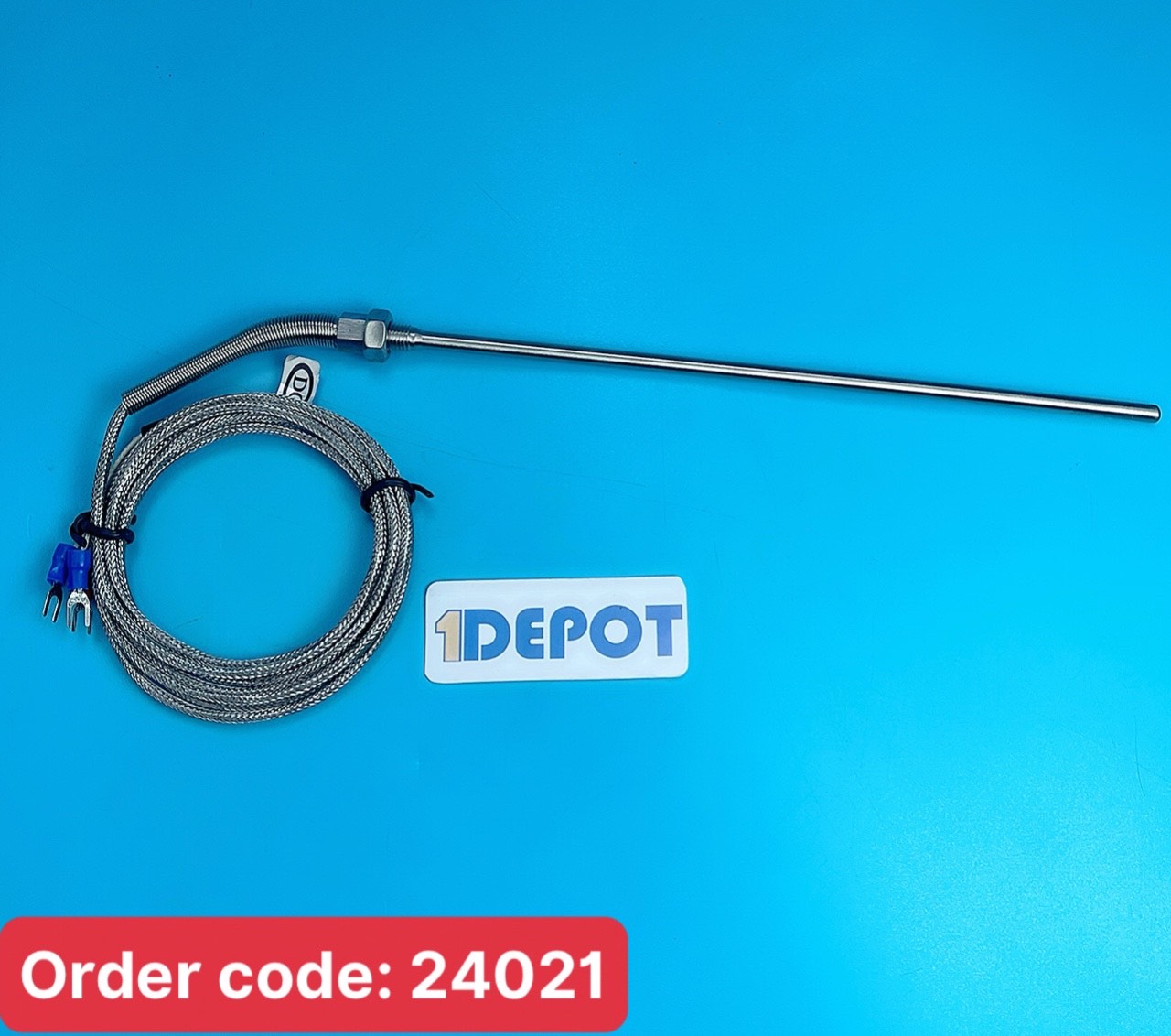 Cảm biến nhiệt độ Pt100 D5x200mm, ren 8mm, dây bọc giáp 2m