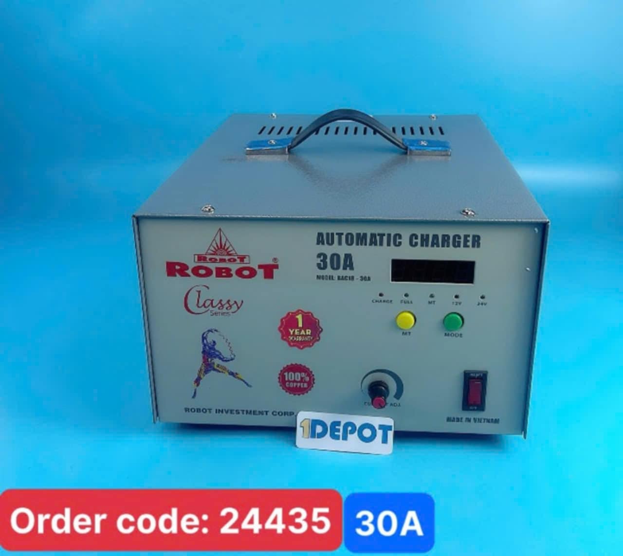 Sạc tự động Robot 30A, 12-24VDC, dây đồng