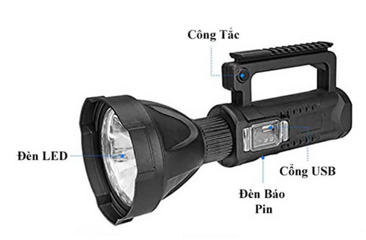 Đèn pin siêu sáng xách tay W591 pha to chiếu cực xa, lõi XHP70, 30W, IPX6