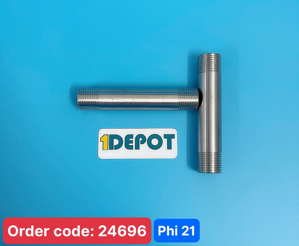 Nối ống 2 đầu ren ngoài inox 304, phi 21, dài 100mm, dày 3mm