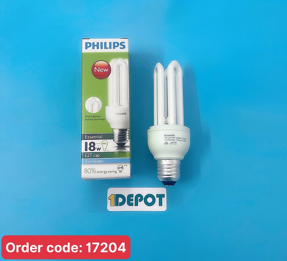 Bóng compact Philips Ess 18w - 3U CDL/WW, ánh sáng trắng ấm, 12 bóng/hộp